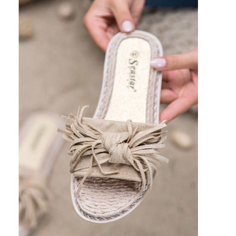 Seastar Pantoufles Confortables Avec Franges beige 1