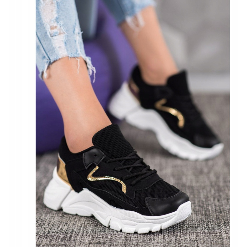 SHELOVET Baskets élégantes sur la plate-forme le noir jaune 1