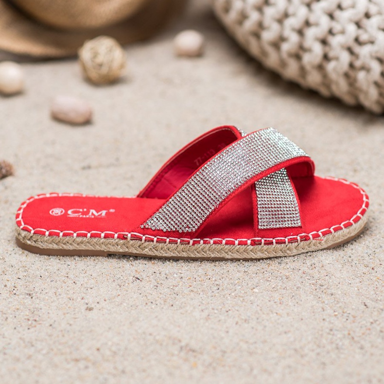 Cm Paris Pantoufles élégantes avec zircone cubique rouge 2