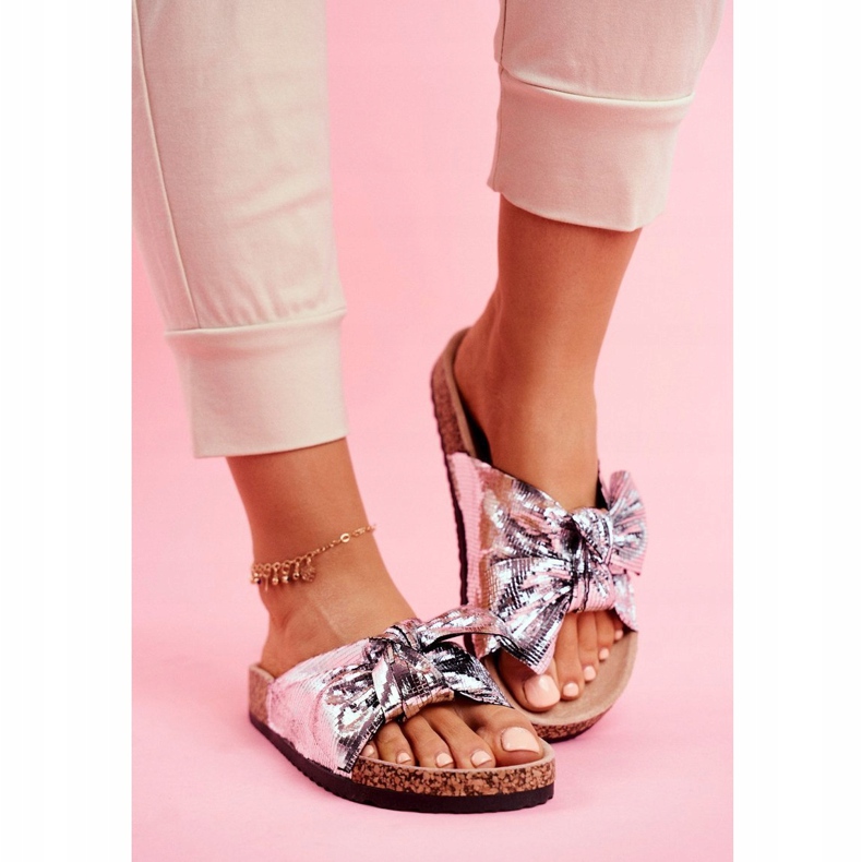 EVE Chaussons pour femmes avec un grand nœud argenté Lovely Time gris 1