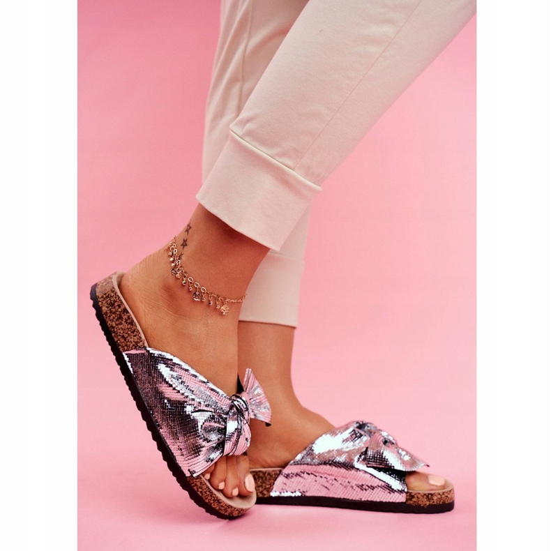 EVE Chaussons pour femmes avec un grand nœud argenté Lovely Time gris 2