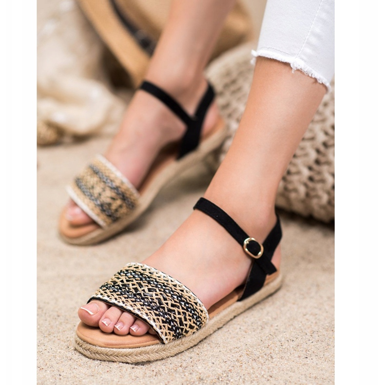 SHELOVET Sandales tressées légères beige noir 1