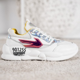 SHELOVET Baskets avec mode en cuir écologique blanche multicolore gris 2