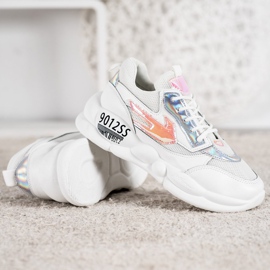 SHELOVET Baskets avec mode en cuir écologique blanche multicolore gris 2