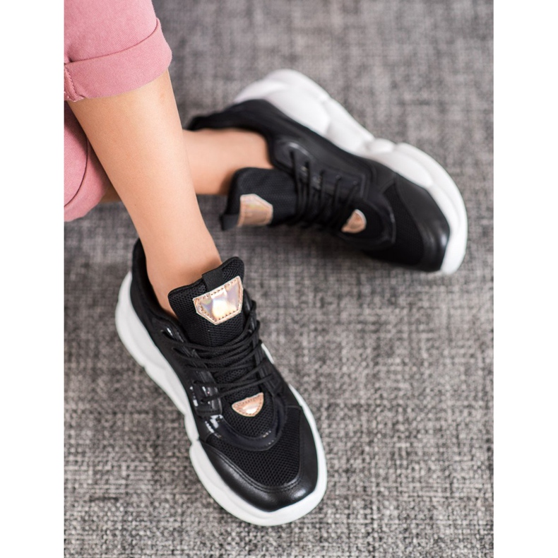 SHELOVET Baskets avec mode en cuir écologique le noir jaune 1