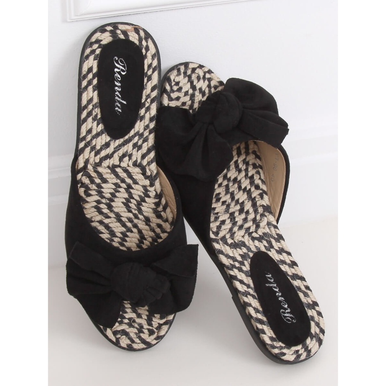 Noir YT-98 Espadrilles noires chaussons pour femmes 1
