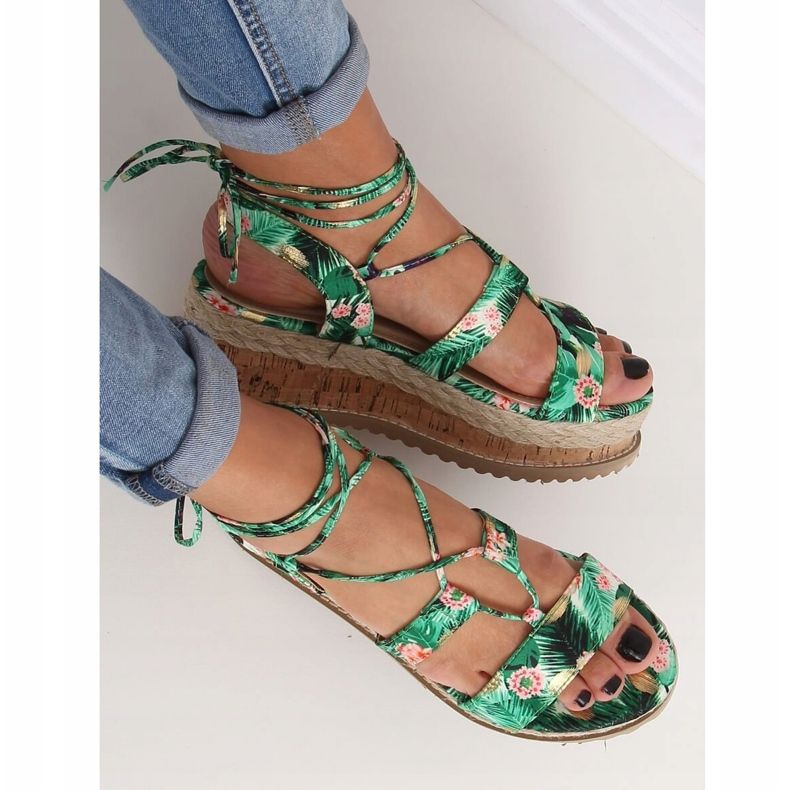 Sandales espadrilles vertes JH116 Flower Green 2