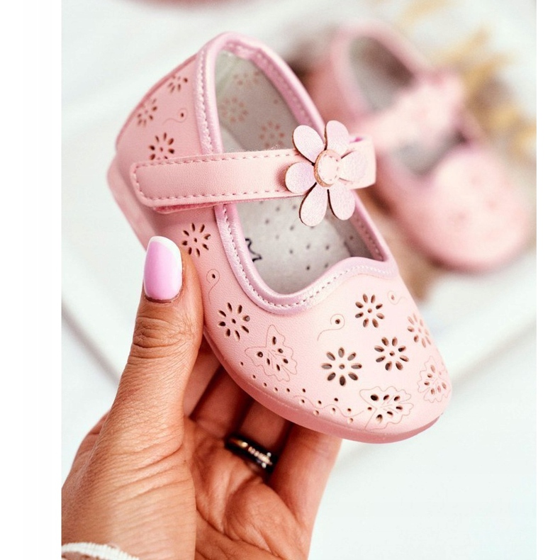 Apawwa Ballerines enfant sur Velcro Fleur Rose Flored 1