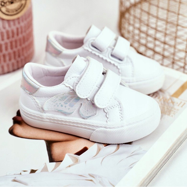 Apawwa Baskets Enfant Papillon Blanc Velcro Dusmo 2