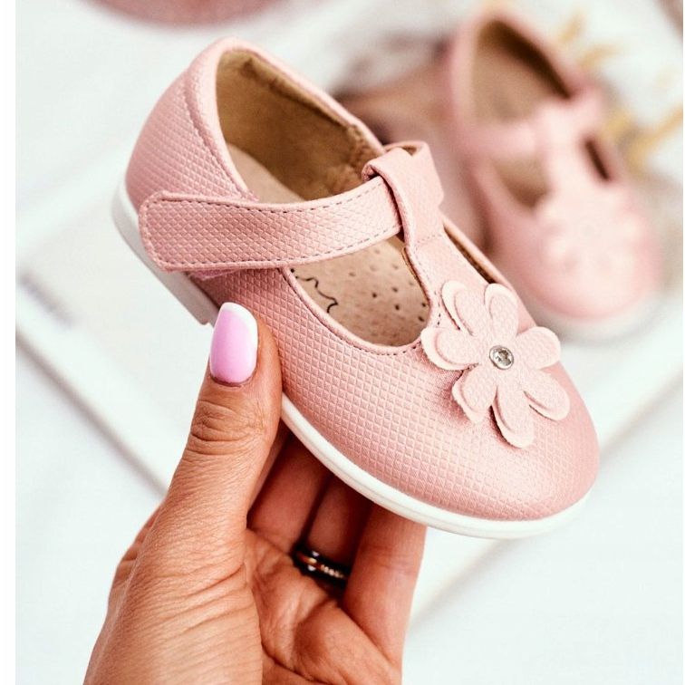 Apawwa Ballerines pour enfants sur Velcro Flower Pink Anthrela rose 2