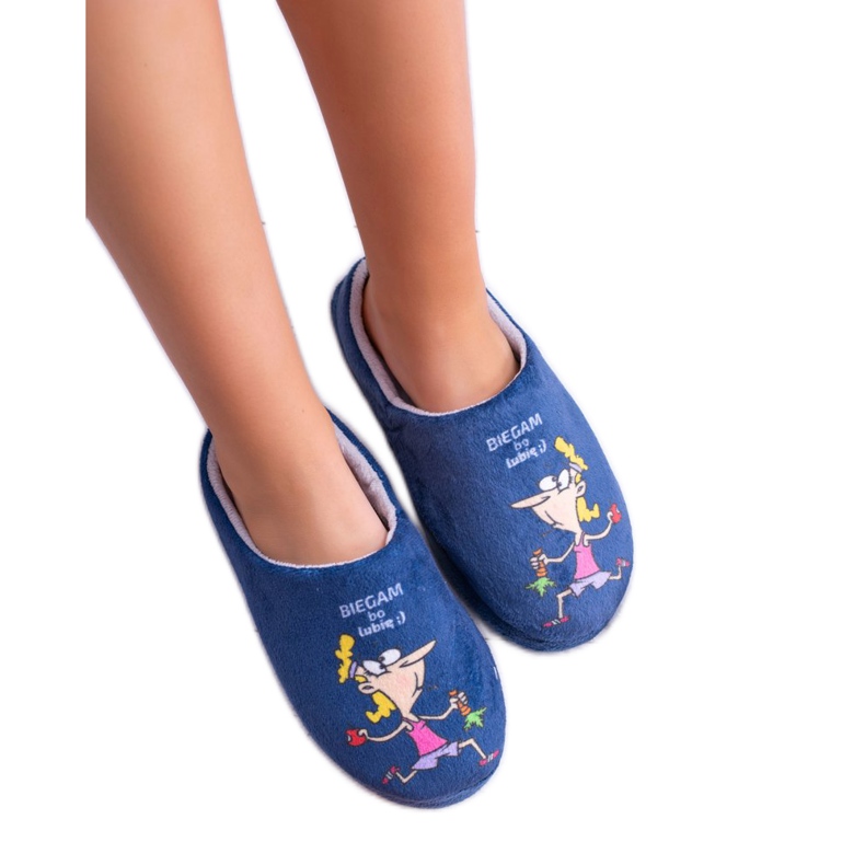 Pantoufles Dreex Plush Bleu Marine Pour Femmes Je Cours Parce Que J'aime gris 1