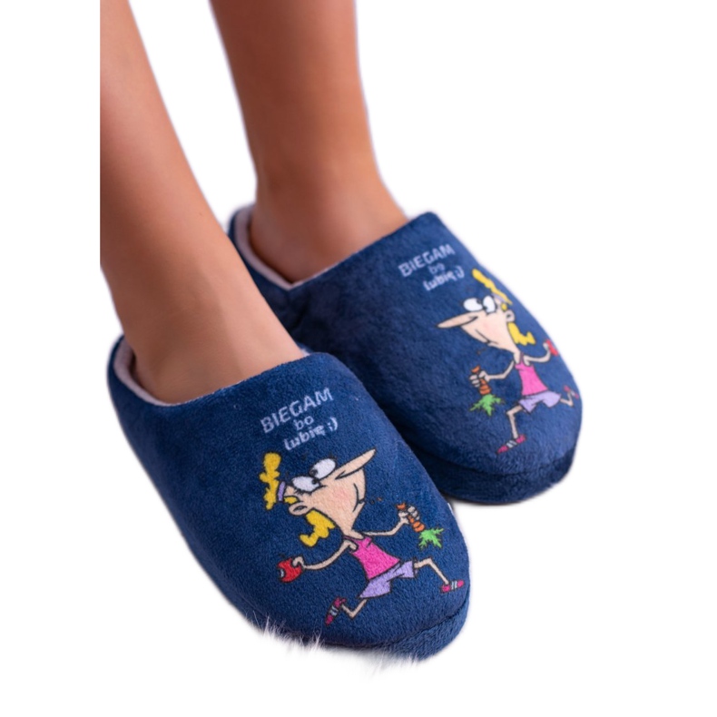 Pantoufles Dreex Plush Bleu Marine Pour Femmes Je Cours Parce Que J'aime gris 2