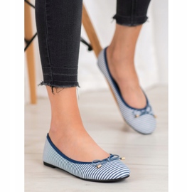 SHELOVET Ballerine à rayures blanc bleu 1