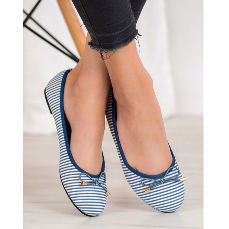 SHELOVET Ballerine à rayures blanc bleu 2