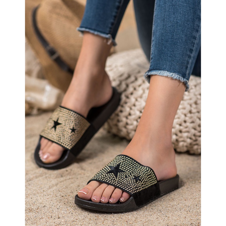 SHELOVET Pantoufles En Velours Avec Des Étoiles le noir 1