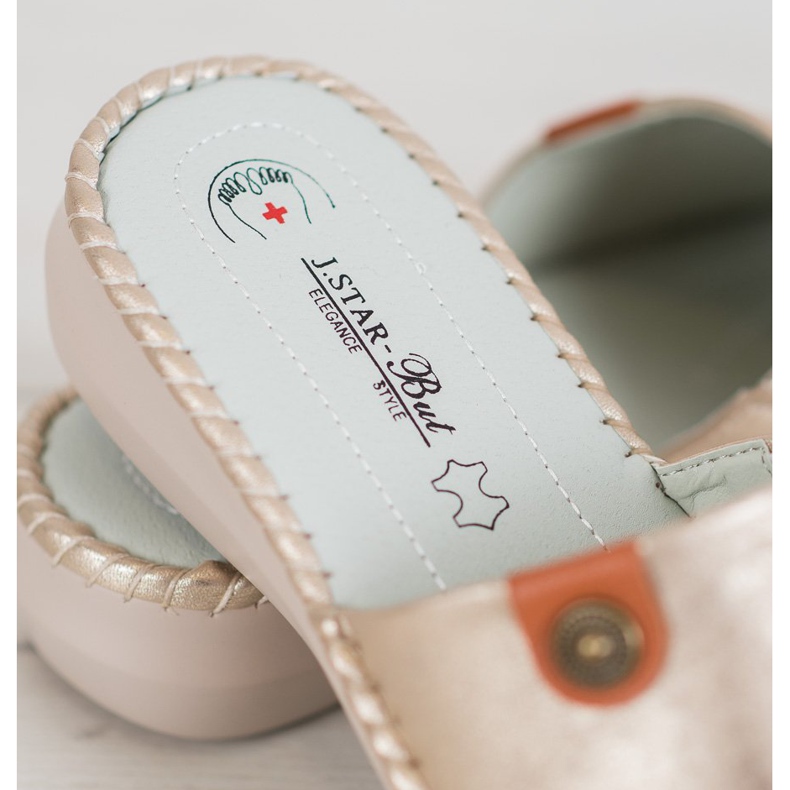 J. Star Pantoufles décontractées en cuir écologique d'or 1