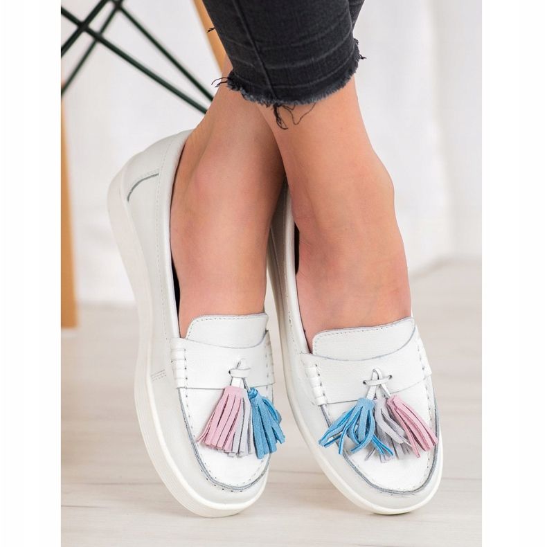 Mocassins à franges colorées VINCEZA blanc 1