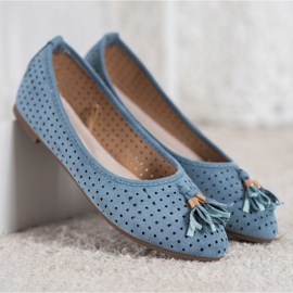 Ballerines Daim Ajourées VINCEZA bleu 3