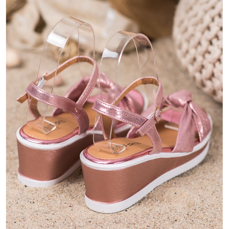 SHELOVET Sandales compensées brillantes rose 1