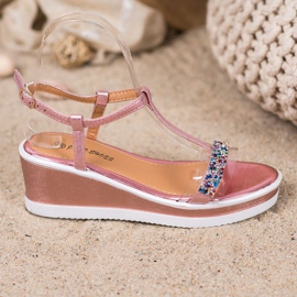 SHELOVET Chaussures compensées élégantes en cuir écologique rose 2