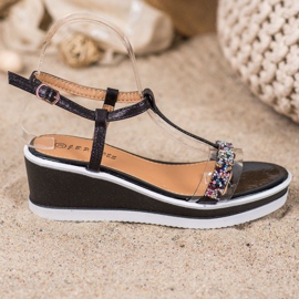 SHELOVET Chaussures compensées élégantes en cuir écologique noir 2