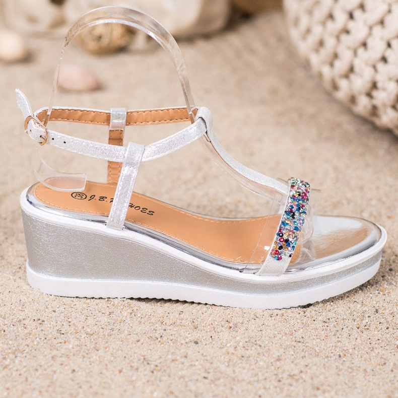 SHELOVET Chaussures compensées élégantes en cuir écologique gris 2