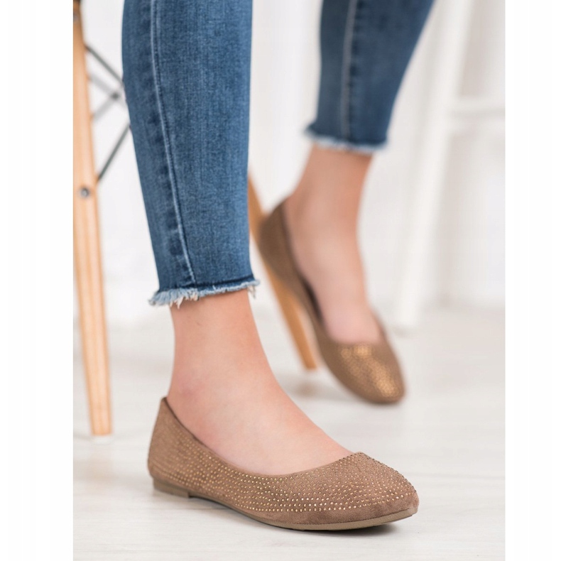 Diamantique Ballerines en daim avec cristaux brun 2