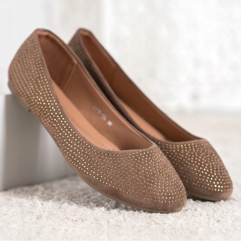 Diamantique Ballerines en daim avec cristaux brun 1