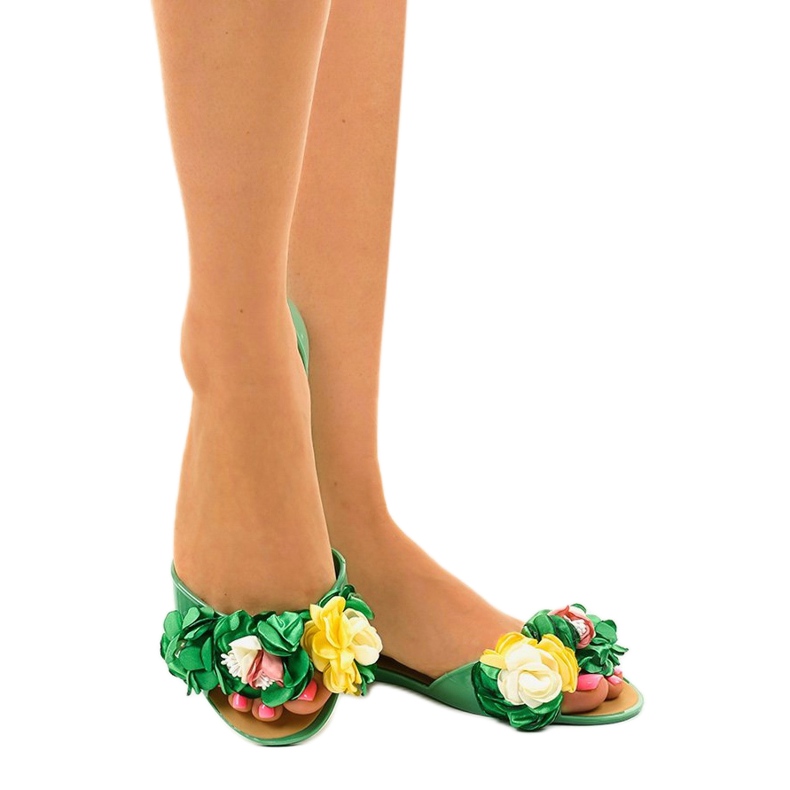 Sandales meliski vertes à fleurs AE20 1