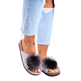 MSMG Chaussons Femme Gris Sur Bouchons Avec Pompon Galaxo 1