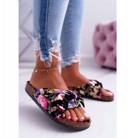 SEA Pantoufles noires pour femmes sur fleurs de liège Wendy's Bow multicolore 1