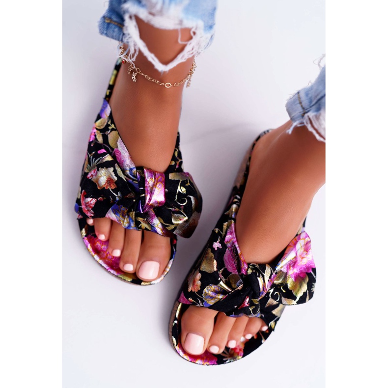 SEA Pantoufles noires pour femmes sur fleurs de liège Wendy's Bow le noir multicolore 2