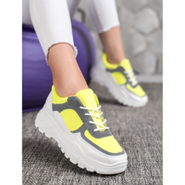 SHELOVET Baskets lacées à la mode blanche jaune 4