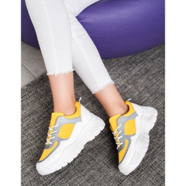 SHELOVET Baskets lacées à la mode blanche jaune 4