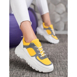 SHELOVET Baskets lacées à la mode blanche jaune 5
