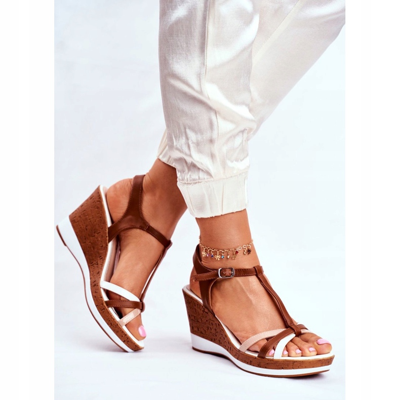 Sandales Sur Compensées Pour Femmes Sergio Leone Marron SK308 blanc brun 2