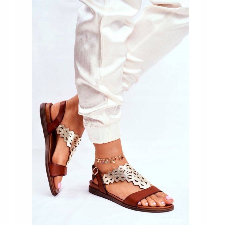 Sandales plates pour femmes Sergio Leone Marron SK035 brun argent 2