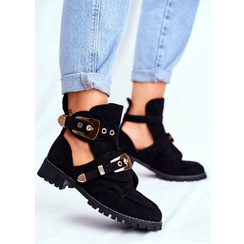 Lu Boo Chaussures Découpées En Daim Noir Rock Girl 2