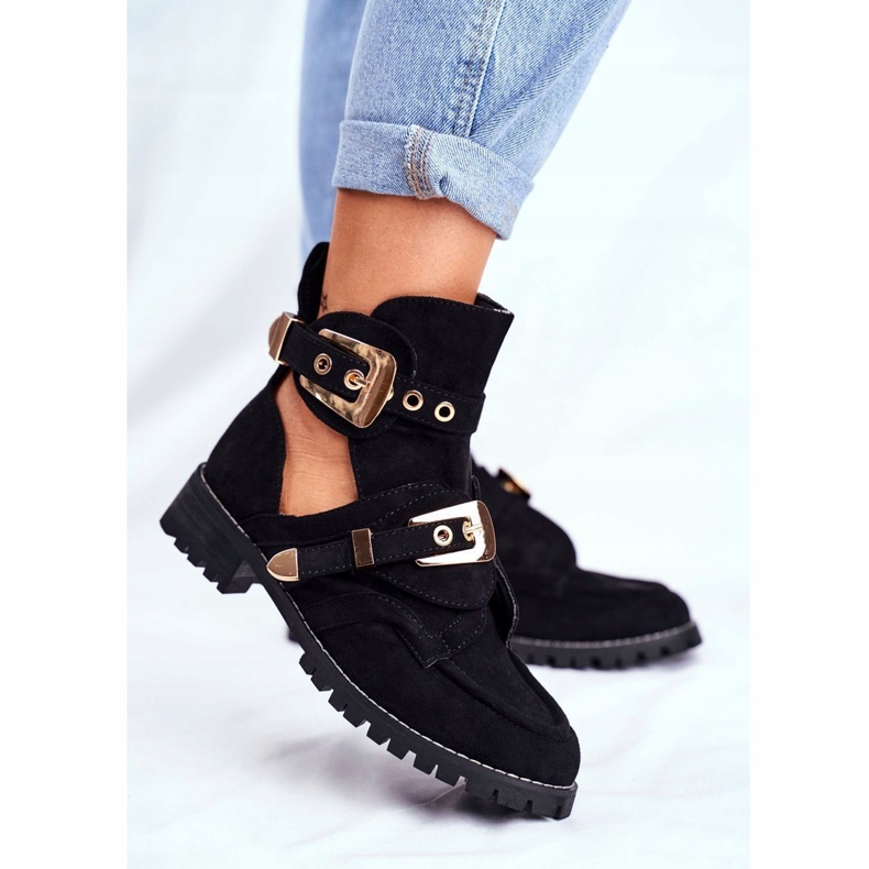 Lu Boo Chaussures Découpées En Daim Noir Rock Girl 1
