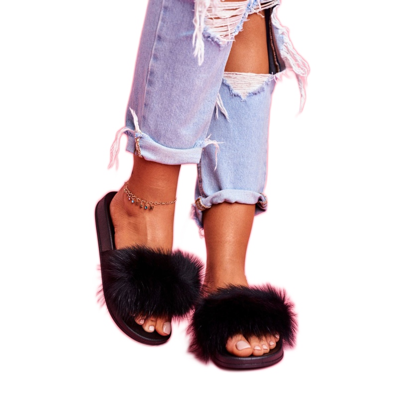 Chaussons Femme Fourrure Naturelle Noir Naturis 3 Chaussons Femme Fourrure Naturelle Noir Naturis 3