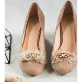 SHELOVET Escarpins en daim avec fourrure brun 1