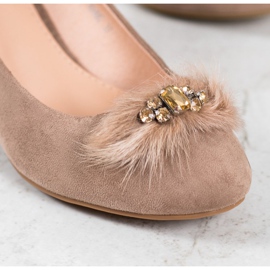 SHELOVET Escarpins en daim avec fourrure brun 3