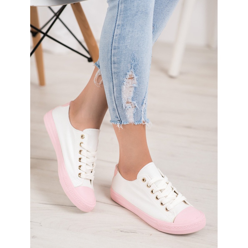 SHELOVET Baskets en textile blanc rose 1