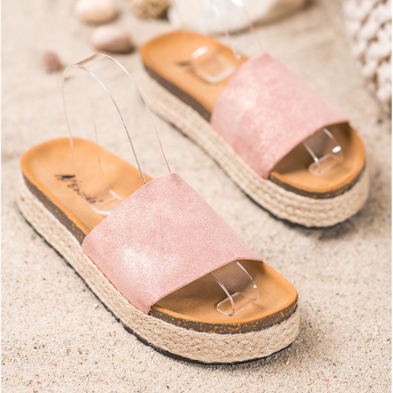 SHELOVET Espadrilles Chaussons À Paillettes rose 1