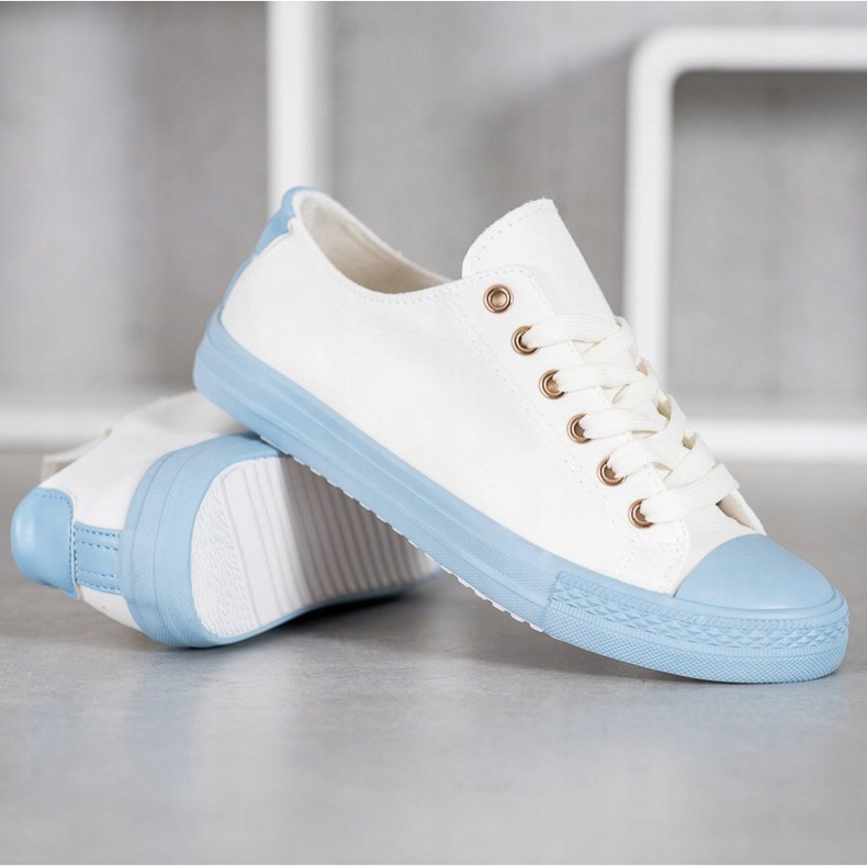 SHELOVET Baskets en textile blanc bleu 2