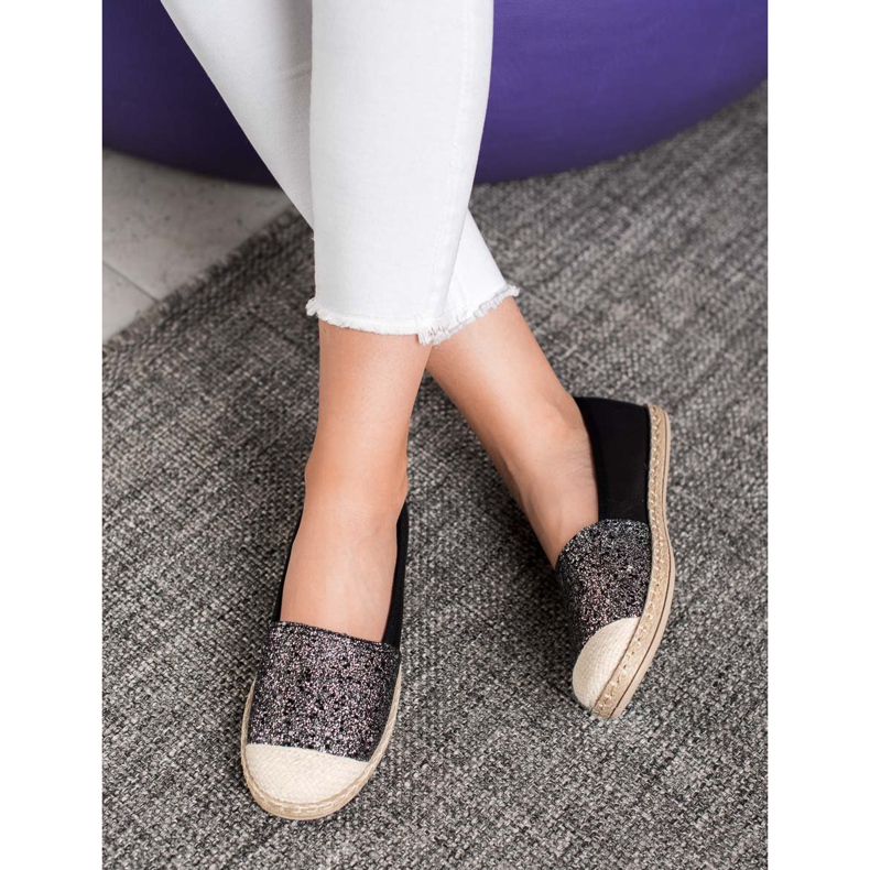 SHELOVET Espadrilles Noires À Paillettes 1