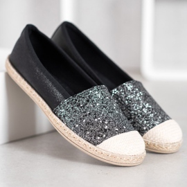 SHELOVET Espadrilles Noires À Paillettes 2