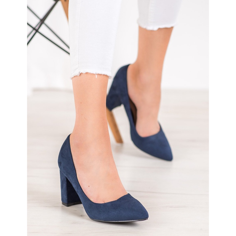 SHELOVET Talons hauts en daim bleu marine bleu 1
