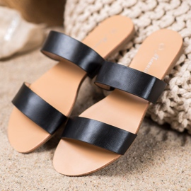 Mannika Pantoufles classiques en cuir écologique noir 1