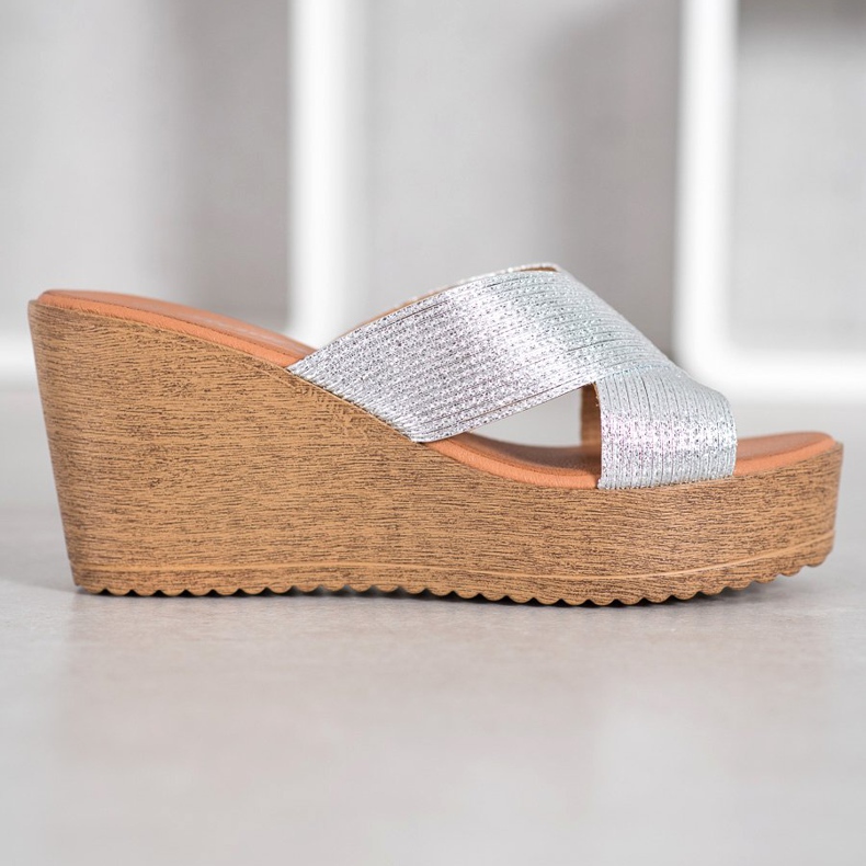 Renda Pantoufles Compensées Argentées gris 1